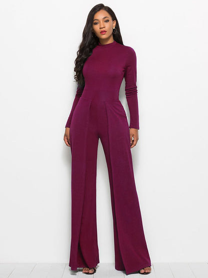 Long Sleeve Mock Neck Wide Leg Jumpsuit - DunbiBeauty, LLC