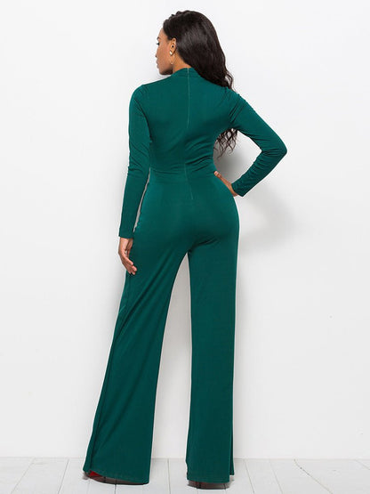 Long Sleeve Mock Neck Wide Leg Jumpsuit - DunbiBeauty, LLC