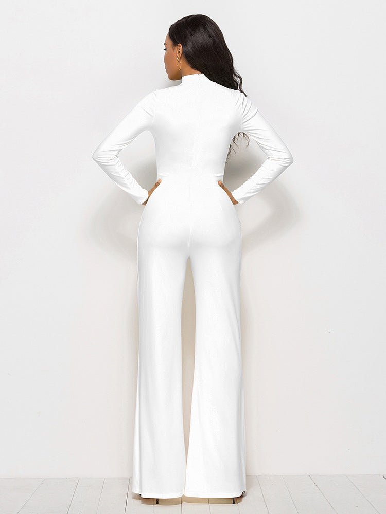 Long Sleeve Mock Neck Wide Leg Jumpsuit - DunbiBeauty, LLC