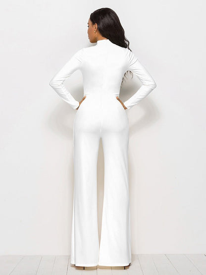 Long Sleeve Mock Neck Wide Leg Jumpsuit - DunbiBeauty, LLC