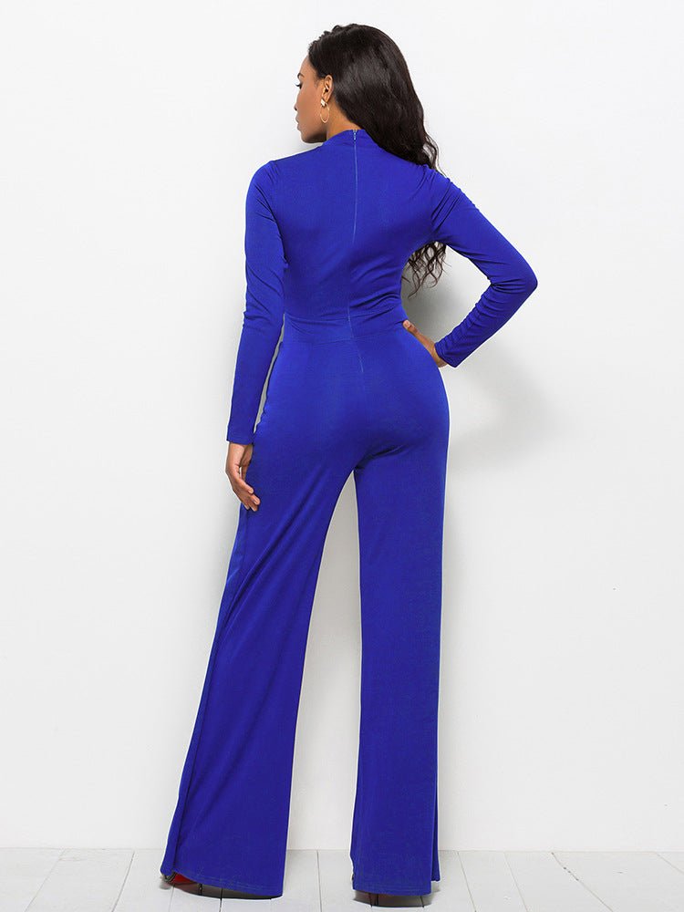 Long Sleeve Mock Neck Wide Leg Jumpsuit - DunbiBeauty, LLC