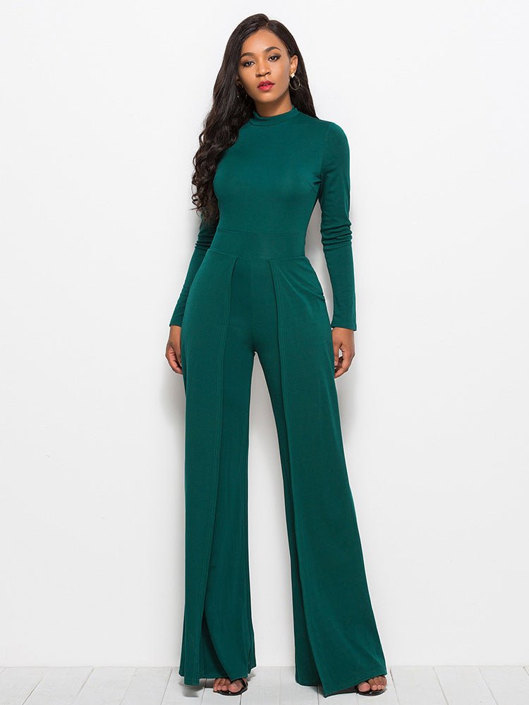 Long Sleeve Mock Neck Wide Leg Jumpsuit - DunbiBeauty, LLC