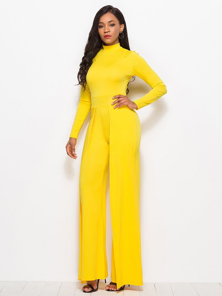 Long Sleeve Mock Neck Wide Leg Jumpsuit - DunbiBeauty, LLC