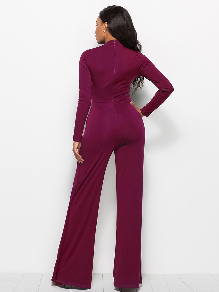 Long Sleeve Mock Neck Wide Leg Jumpsuit - DunbiBeauty, LLC