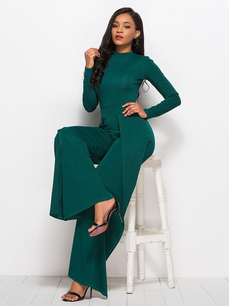 Long Sleeve Mock Neck Wide Leg Jumpsuit - DunbiBeauty, LLC