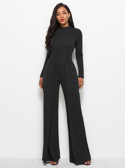 Long Sleeve Mock Neck Wide Leg Jumpsuit - DunbiBeauty, LLC