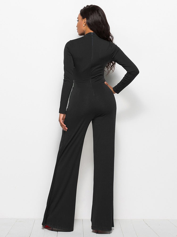 Long Sleeve Mock Neck Wide Leg Jumpsuit - DunbiBeauty, LLC