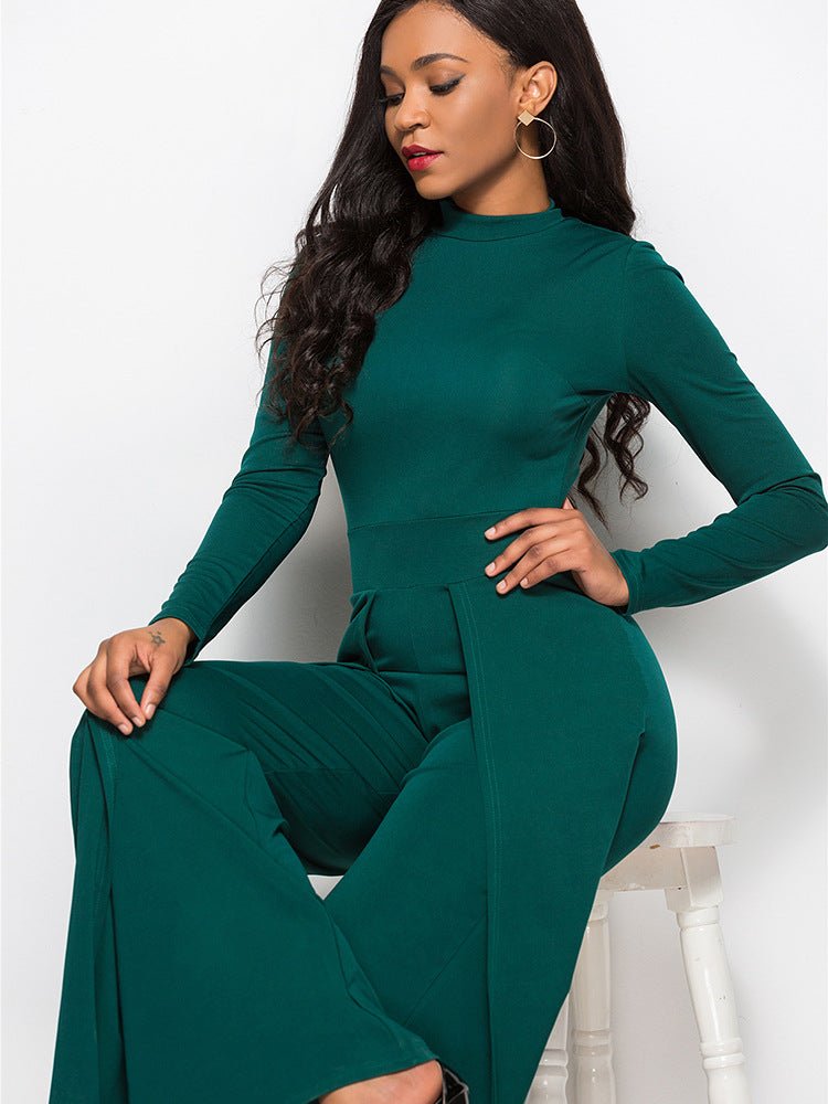 Long Sleeve Mock Neck Wide Leg Jumpsuit - DunbiBeauty, LLC