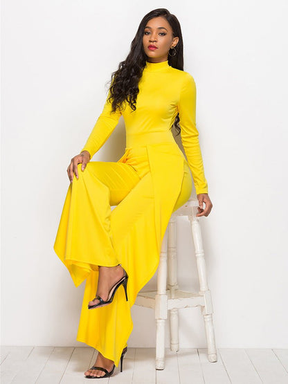 Long Sleeve Mock Neck Wide Leg Jumpsuit - DunbiBeauty, LLC