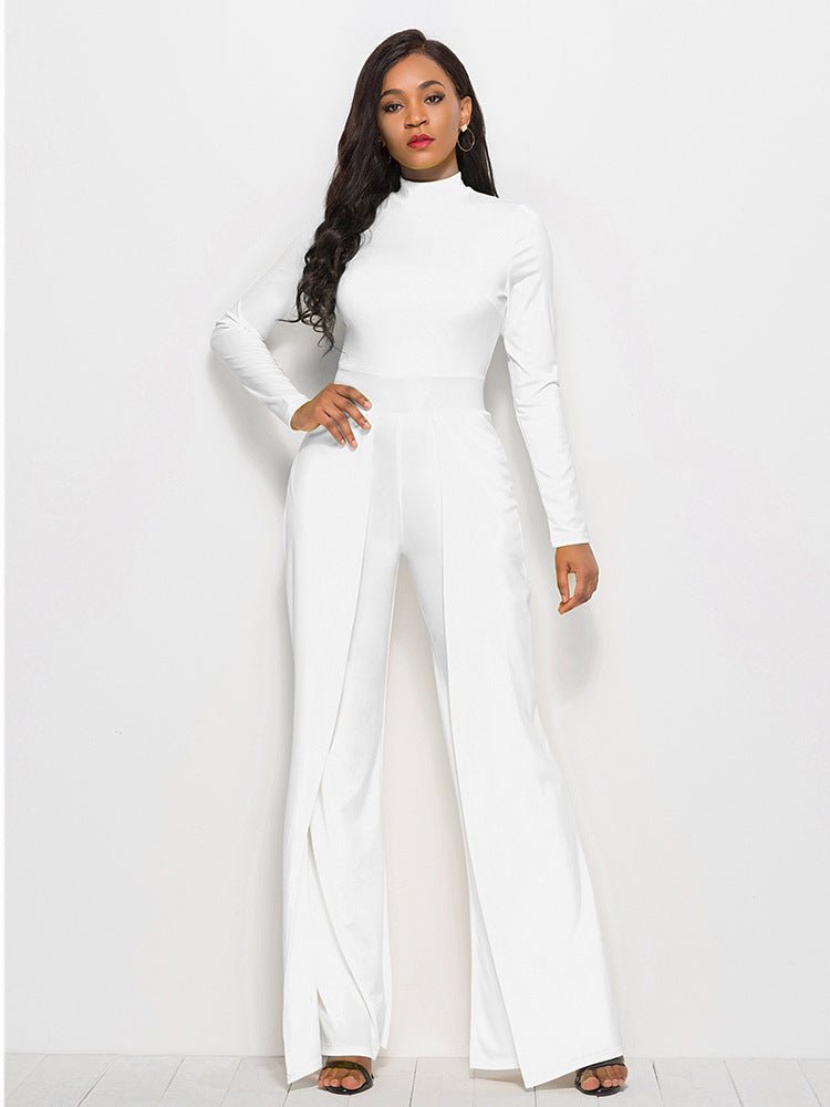 Long Sleeve Mock Neck Wide Leg Jumpsuit - DunbiBeauty, LLC