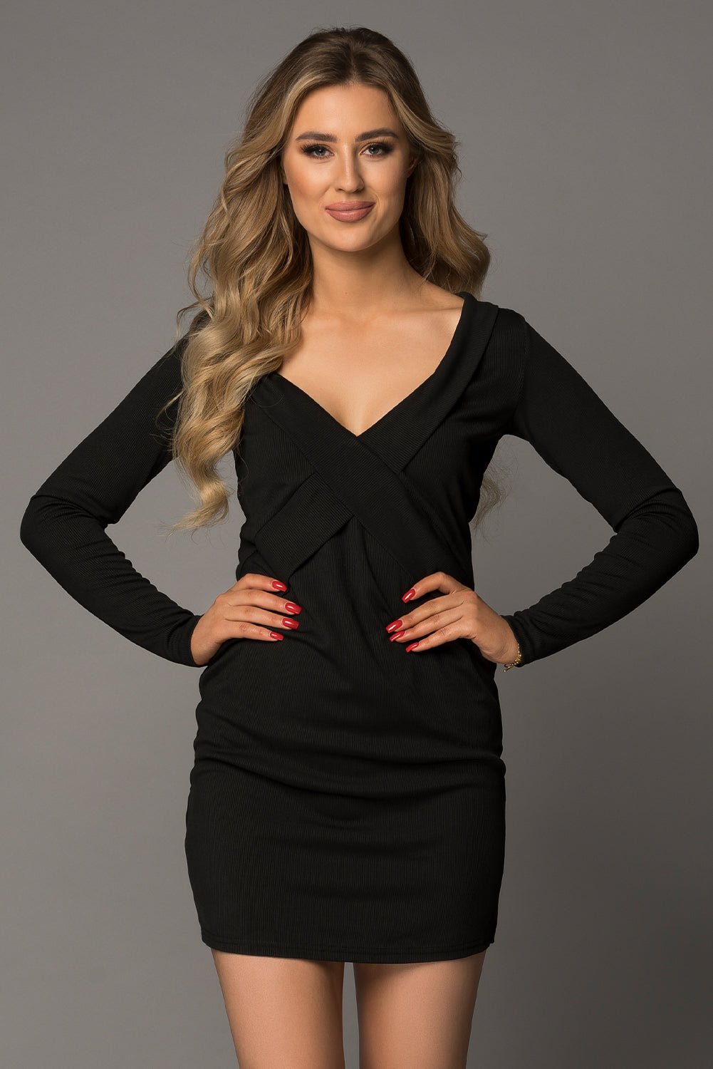 Long Sleeve Plunge Ribbed Bodycon Dress - DunbiBeauty, LLC