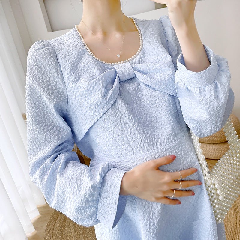 Long Sleeved Textured Maternity Dress - DunbiBeauty, LLC