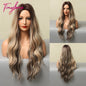 Long Synthetic Brown Blonde Water Wavy Gloden Highlight Wigs Middle Part Heat Resistant Cosplay Natural Hair for Black Women - DunbiBeauty, LLC