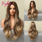 Long Synthetic Brown Blonde Water Wavy Gloden Highlight Wigs Middle Part Heat Resistant Cosplay Natural Hair for Black Women - DunbiBeauty, LLC