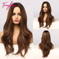 Long Synthetic Brown Blonde Water Wavy Gloden Highlight Wigs Middle Part Heat Resistant Cosplay Natural Hair for Black Women - DunbiBeauty, LLC