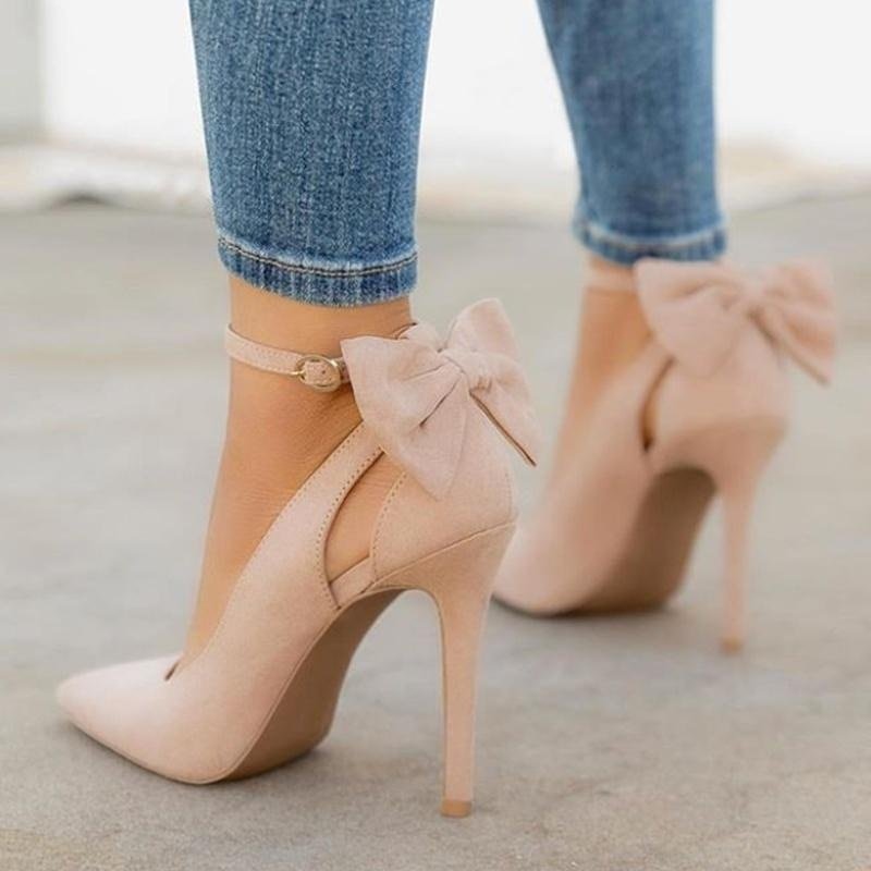 LOSLANDIFEN Women's Pointed Toes Bow Strap Heels - DunbiBeauty, LLC