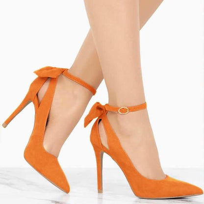 LOSLANDIFEN Women's Pointed Toes Bow Strap Heels - DunbiBeauty, LLC