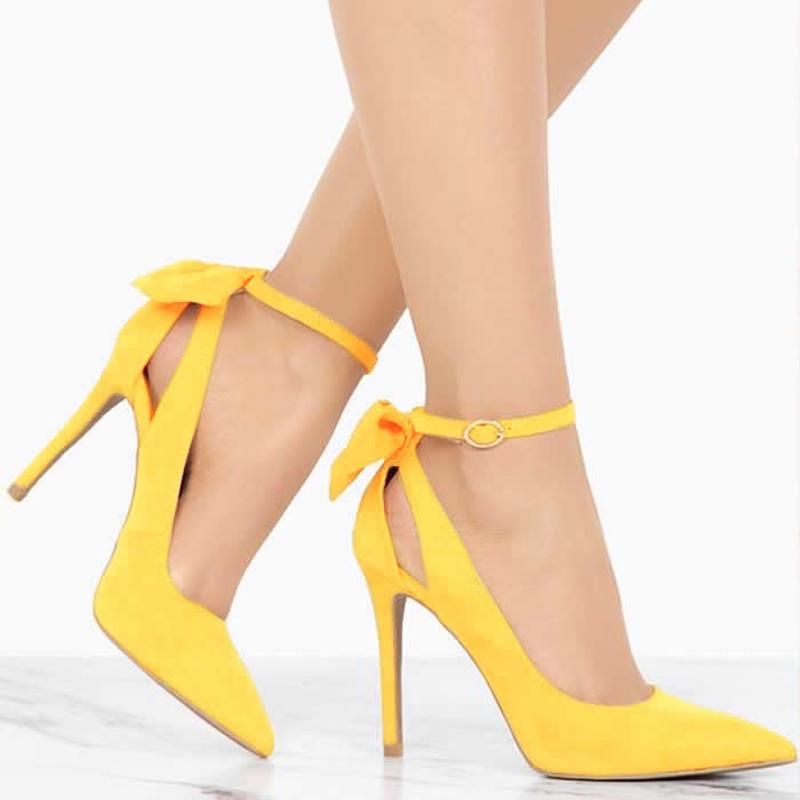 LOSLANDIFEN Women's Pointed Toes Bow Strap Heels - DunbiBeauty, LLC