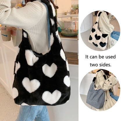 Love Heart Shoulder Bags Double Side Used Winter Underarm Bag Women - DunbiBeauty, LLC