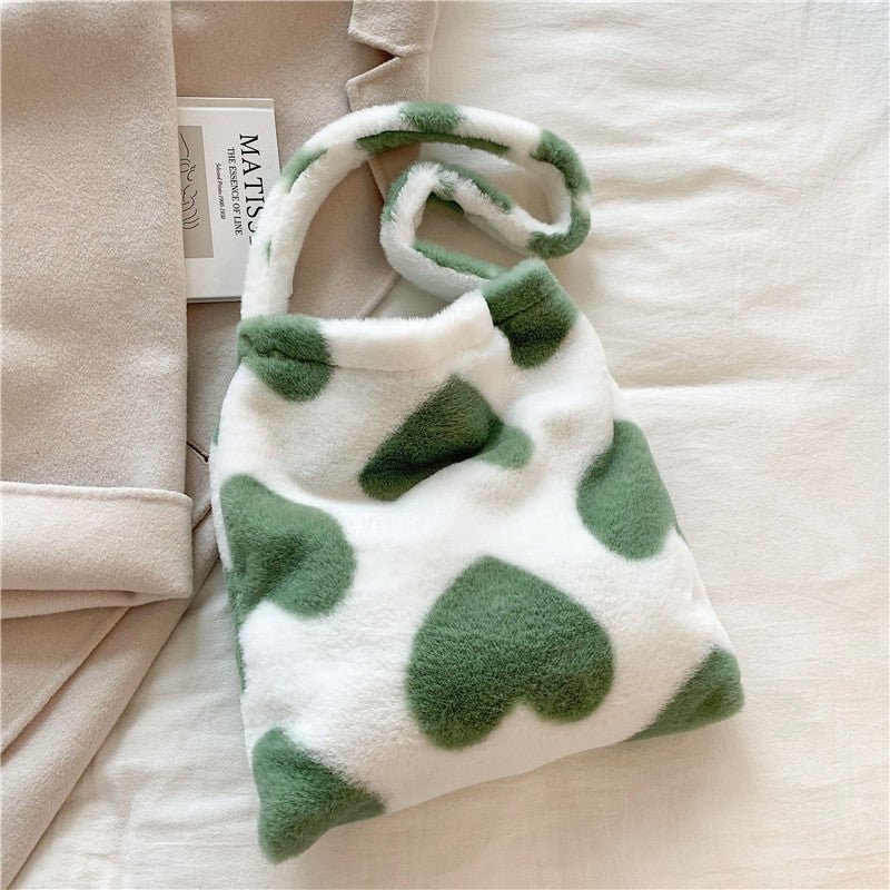 Love Heart Shoulder Bags Winter Plush Shopping Bags For Women - DunbiBeauty, LLC