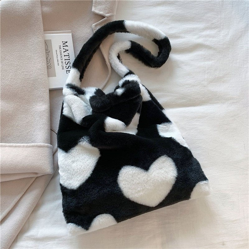 Love Heart Shoulder Bags Winter Plush Shopping Bags For Women - DunbiBeauty, LLC