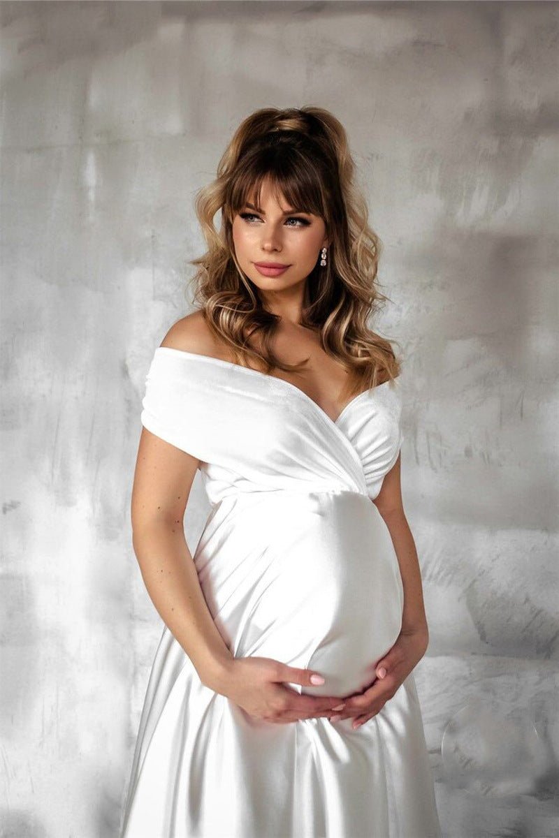 Low Shoulder Maternity Dress for Pregnancy Photo Shoot - DunbiBeauty, LLC