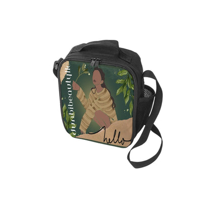 Lunch Box Bags Black Woman with Flowers, Green, Grace, Beauty (Designed by Dunbi) - DunbiBeauty, LLC