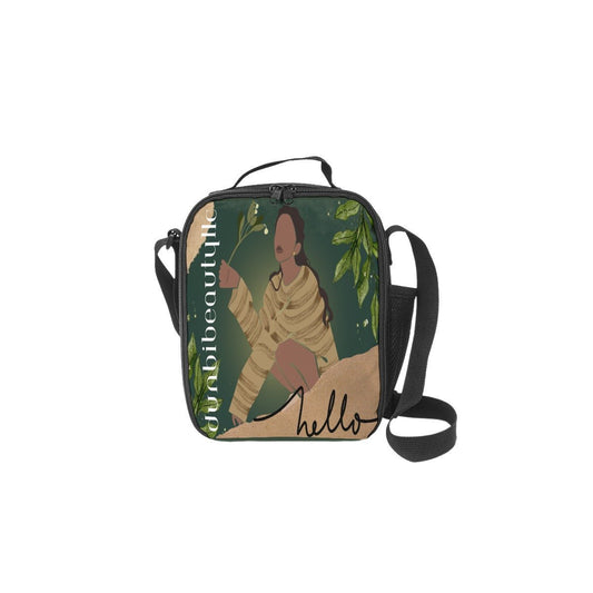 Lunch Box Bags Black Woman with Flowers, Green, Grace, Beauty (Designed by Dunbi) - DunbiBeauty, LLC