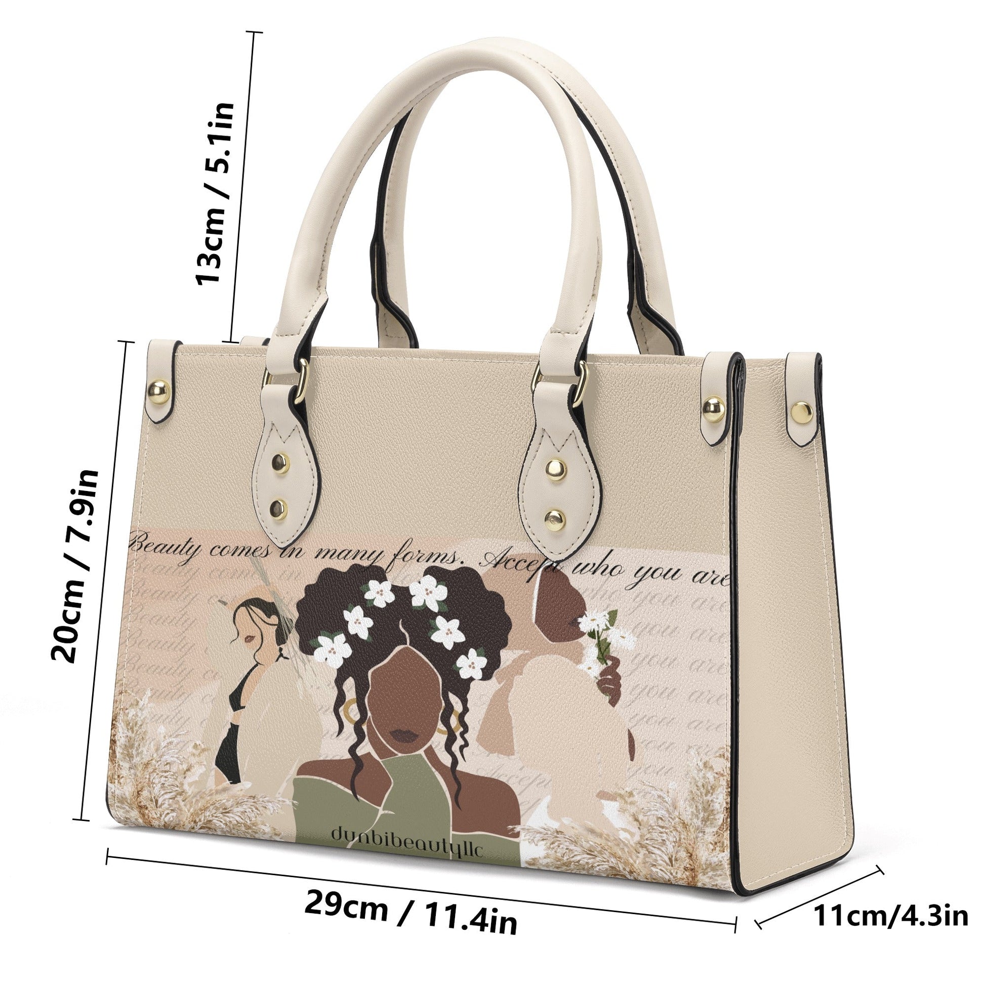 Luxury Women PU Tote Bag Beauty, Black Woman, Muslim, Asian, Flowers, Beauty, Confidence (Designed by Dunbi) - DunbiBeauty, LLC