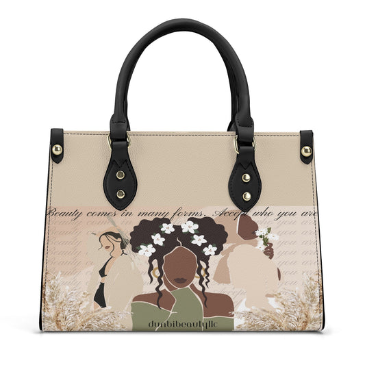 Luxury Women PU Tote Bag Beauty, Black Woman, Muslim, Asian, Flowers, Beauty, Confidence (Designed by Dunbi) - DunbiBeauty, LLC