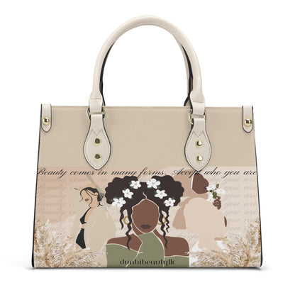 Luxury Women PU Tote Bag Beauty, Black Woman, Muslim, Asian, Flowers, Beauty, Confidence (Designed by Dunbi) - DunbiBeauty, LLC