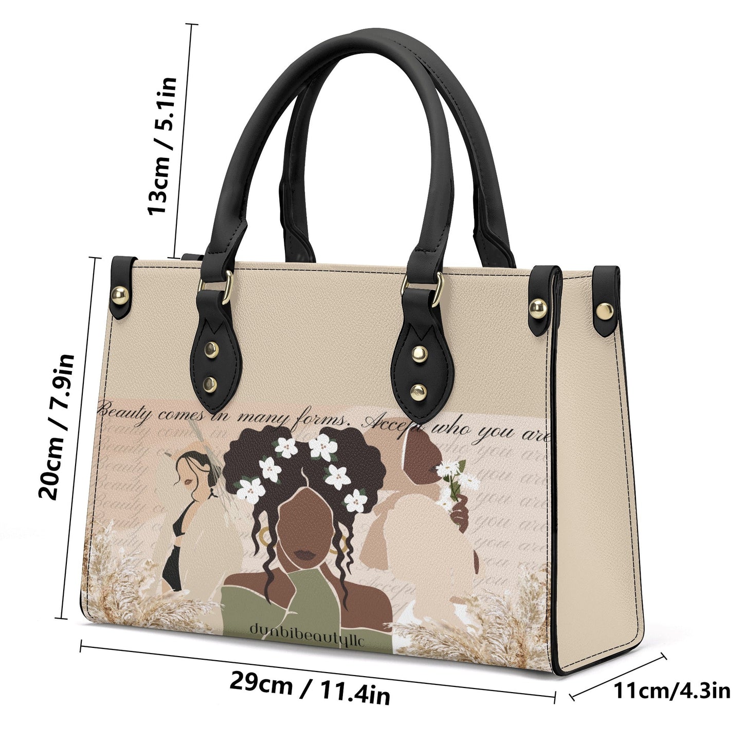 Luxury Women PU Tote Bag Beauty, Black Woman, Muslim, Asian, Flowers, Beauty, Confidence (Designed by Dunbi) - DunbiBeauty, LLC