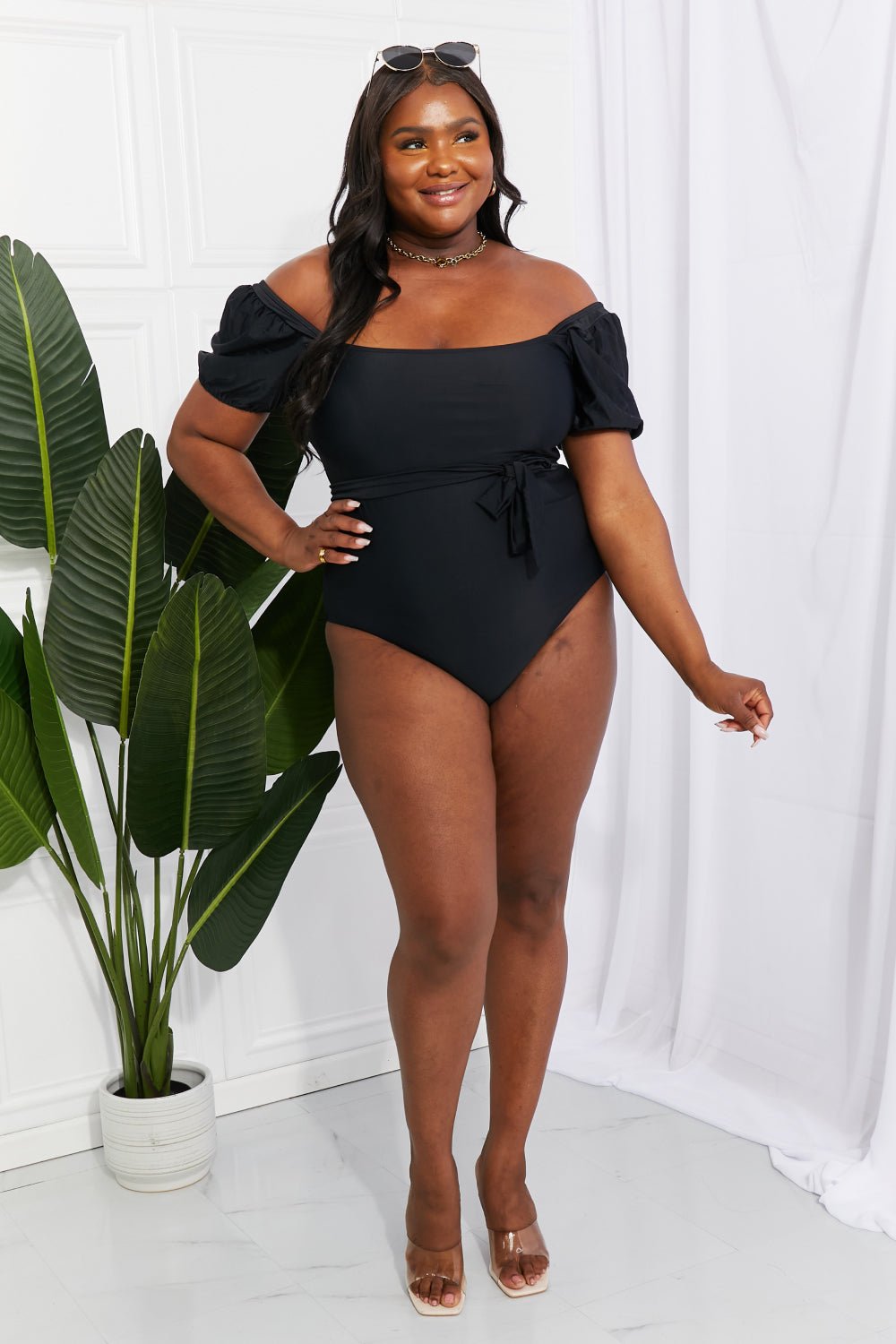 Marina West Swim Salty Air Puff Sleeve One-Piece in Black - DunbiBeauty, LLC