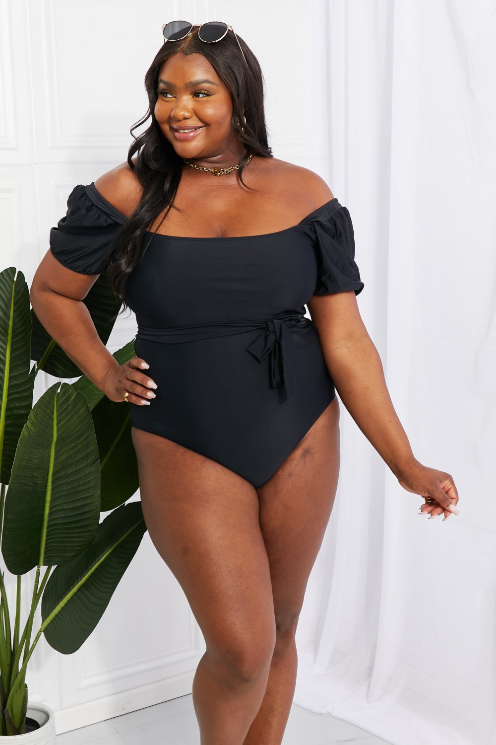 Marina West Swim Salty Air Puff Sleeve One-Piece in Black - DunbiBeauty, LLC