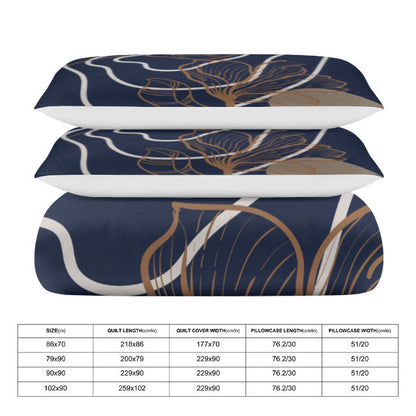 Navy Blue Retro Floral Style 3-Piece Bedding Set (1 Duvet Cover + 2 Pillowcase) SupDropshipping