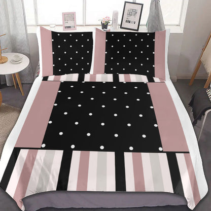 Polka Dot Stripe 3-Piece Bedding Set (1 Duvet Cover + 2 Pillowcase) SupDropshipping