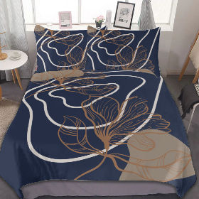 Navy Blue Retro Floral Style 3-Piece Bedding Set (1 Duvet Cover + 2 Pillowcase) SupDropshipping