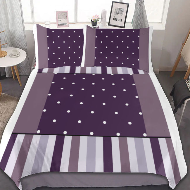 Polka Dot Stripe 3-Piece Bedding Set (1 Duvet Cover + 2 Pillowcase) SupDropshipping