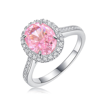 Pink 925 Sterling Silver Oval-Shaped Rings