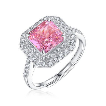 Pink Octagon-Shaped 925 Sterling Silver Adjustable Rings